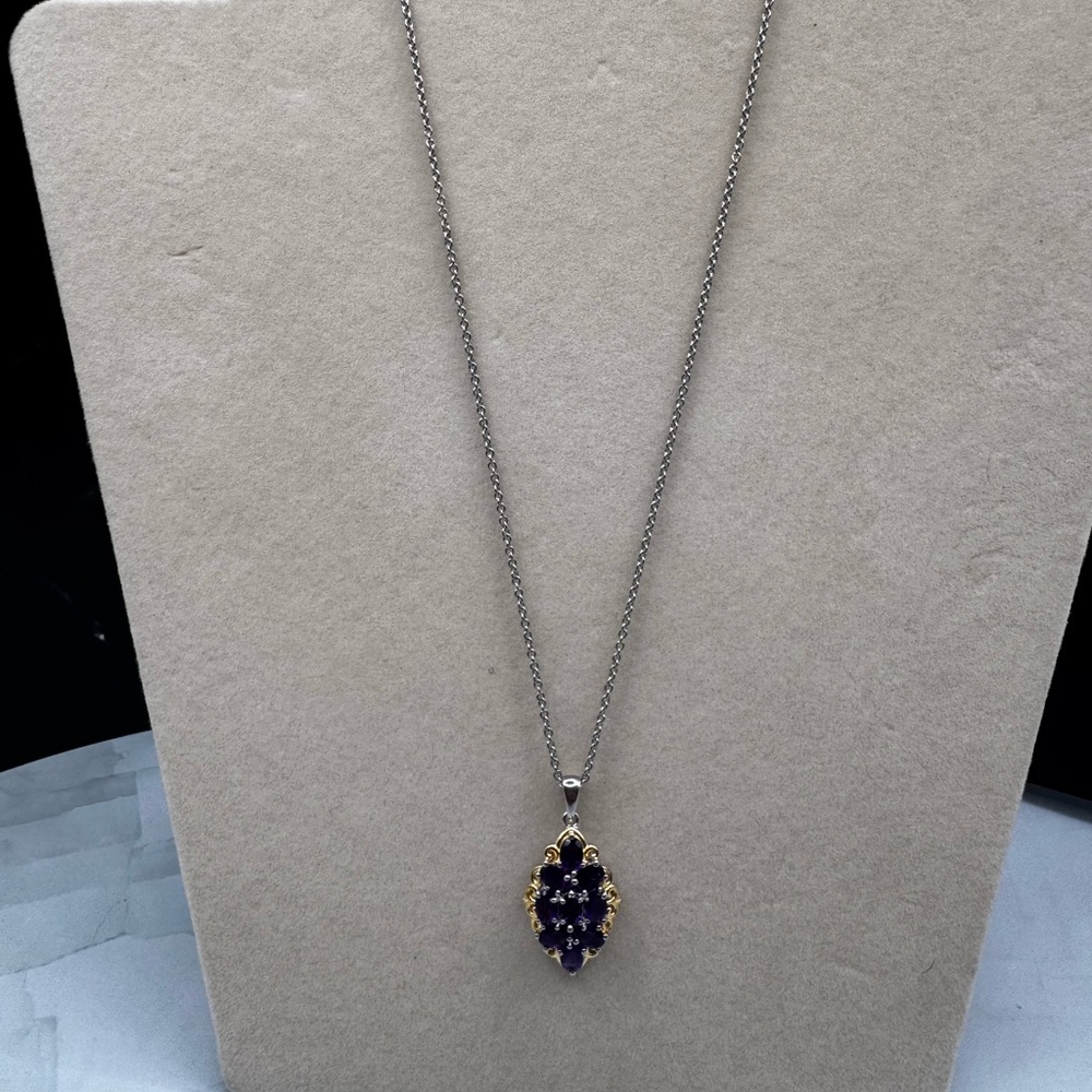 EverTrue African Amethyst Pendant in 18K YGP and Platinum Bond Necklace